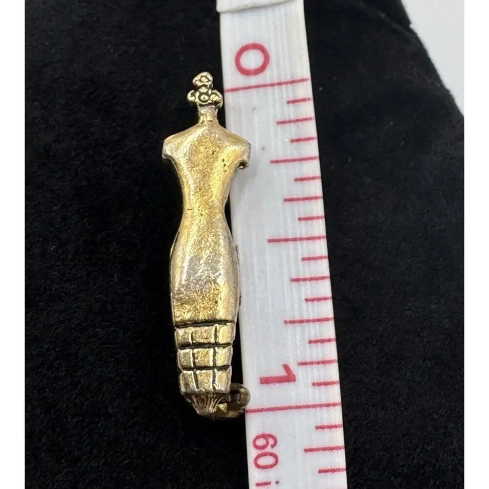 Vintage Gold Tone Petite Dress Form Mannequin Seamstress Small Pin Brooch Unique